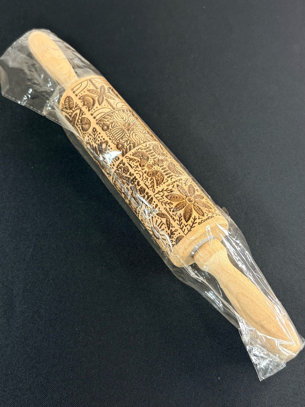 Wood Engraved Floral Rolling Pin – Natural